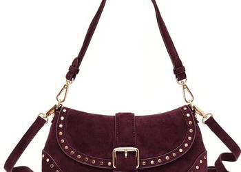 Torebka Flora & CO Paris Zamsz Bordo Burgund Ćwieki Listonoszka Boho