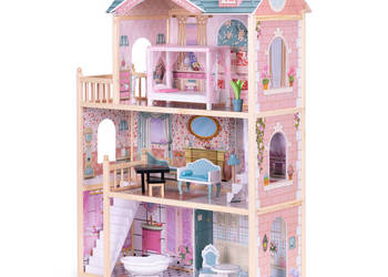 Domek dla lalek duży drewniany 3 piętra 11 mebelków ECOTOYS