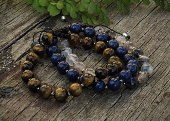 Bransoletki, kamienie, drewno, lawa, heamtyt