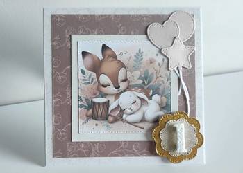 Kartka ręcznie robiona na urodziny roczek z sarenka Kartka ręcznie robiona na urodziny roczek z sarenka