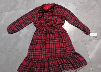 CZERWONA SUKIENKA W KRATĘ Z WIĄZANIEM Fabbricato  Nowa Włoska Made in Italy