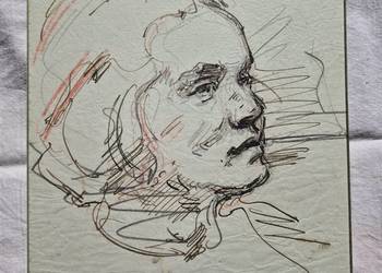 Stara grafika portret rysunek tusz XVIII-XIX w.