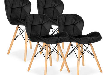 Komplet 4 krzeseł welurowych do jadalni i salonu czarne ModernHome
