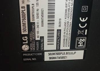 Telewizor LG 50 UM7600 uszkodzony