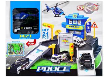 Parking policyjny w zestawie auto i helikopter