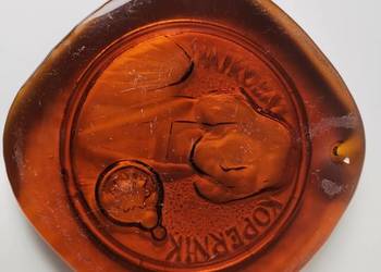 Stary szklany medalion, klipa Mikołaj Kopernik HSG Ząbkowice - unikat