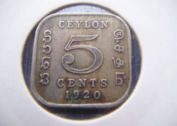Stare monety 5 cent 1920 Cejlon