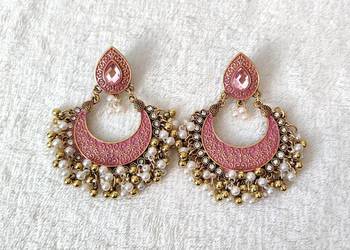 Duże kolczyki orient kolor złoty różowy etno boho folk Arabia Bollywood