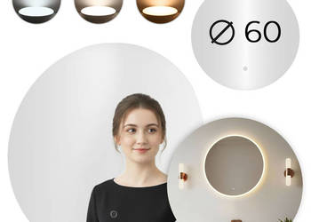 Lustro łazienkowe LED okrągłe ścienne 60 cm 3 barwy włącznik dotykowy