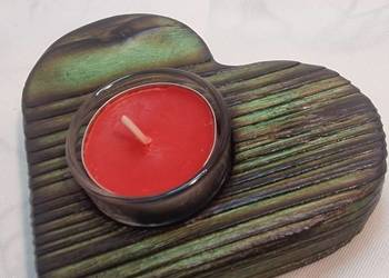 Świecznik drewniany serce szmaragdowy na tealight Romy No. 12