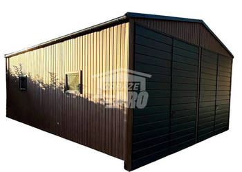Garaż blaszany 6x8 m 2x brama dwuskrzydłowa 2x okno rynny GP771