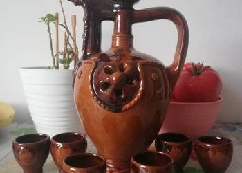 Ozdobny dzban ceramiczny vintage 24 cm + 6 kieliszków – ceramika retro