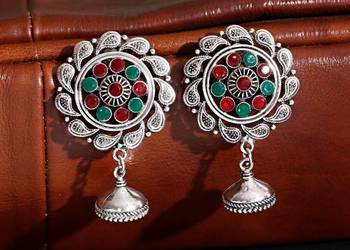 Kolczyki orientalne srebrny kolor cyrkonie retro orient etno boho bohemian