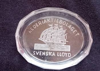 Owalna kryształowa miseczka reklamowa Towarzystwa Żeglugow. Svenska Lloyd.