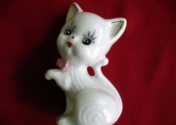 Kot - Koteczka z kokardą - porcelana niebieska - 11 x 7 x 4,