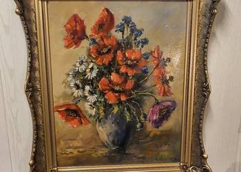 Mieczysław Wilczek Obraz olejny "Czerwone maki w wazonie" 50x60 cm z ramą