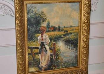 Józef Mehoffer -Dziewczyna na Wsi nad Rzeką - Stary Obraz Olejny