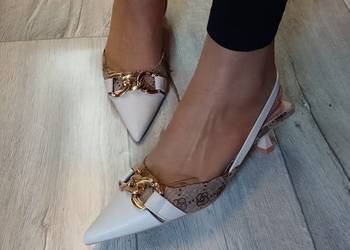 (40/41) Ekskluzywne czolenka Wieczorowe z odkrytą piętą, NOWE