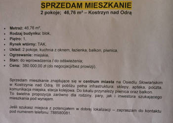 Mieszkanie w centrum Kostrzyna nad Odrą