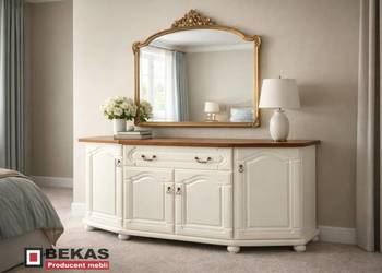 Stylowa Komoda 180` Ludwik Biała Blat Dąb BEKAS Producent Mebli