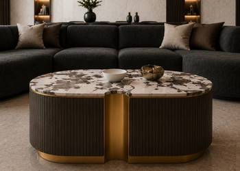 Stolik kawowy glamour grafitowo złoty owalny Nutris 122x60x45