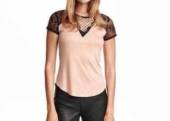 Koszulka bluzka xs 34 czarny pudrowy róż h&m