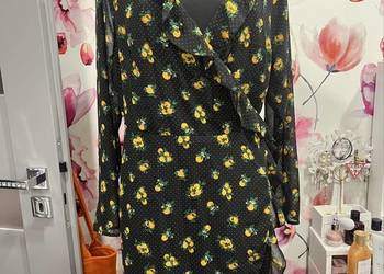 Even&odd sukienka modny wzór groszki cytrynki roz.46