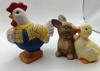 Figurki ceramiczne ptaki kogut kurczak i królik