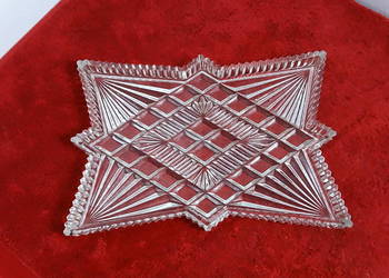 Duża szklana patera VINTAGE | 34 cm | Szkło prasowane PRL