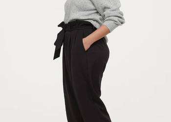 Czarne spodnie H&M 48 4XL w kant cygaretki paper bag wysoki stan