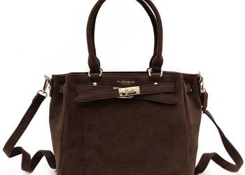 Torebka FLORA & CO PARIS Zamsz Eko A5 Pojemna do Pracy CZEKOLADOWY BRĄ