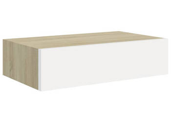 Półka ścienna z szufladą dąb i biel 40 x 235 x 10 cm MDF WM-330249