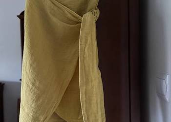 Spódnica XS lniana Massimo Dutti żółta kopertowa z wiązaniem z przodu mini