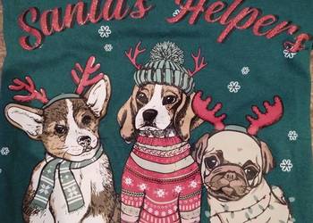 Świąteczna koszulka top t-shirt zielona pies psy mops mikołajki