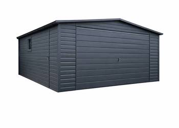Garaż blaszany 4x6 dwuspadowy w kolorze grafitowym + dodatkowe boczne drzwi