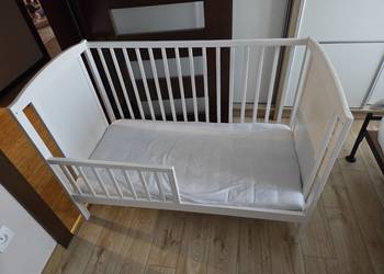 Łóżeczko dziecięce białe z materacem 2 w 1