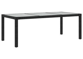 Stół ogrodowy czarny 190x90x75 cm szkło i rattan PE WM-316712