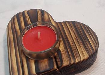 Świecznik drewniany serce naturalny na tealight Romy No. 15 Natura