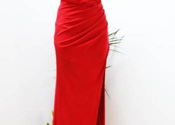 Czerwona długa lejąca sukienka maxi z gorsetem i rozcięciem S