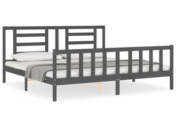 Rama łóżka z wezgłowiem szara lite drewno 200x200 cm WM-3192903