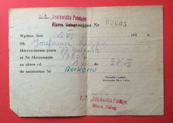 ( 1674 ) Karta Sanatoryjna I Karta Wypisu, Józefowicz