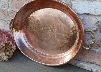 Duży miedziany półmisek patera miedziana z mosiężnymi uchwytami