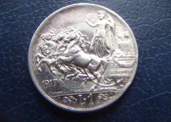 Stare monety 1 lir 1917 Włochy srebro piękna