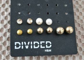 kolczyki kulki kuleczki wkrętki H&M 5szt zestaw złote perełki cyrkonie