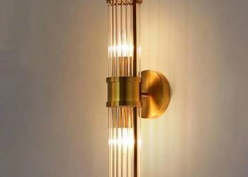 Podłużny Kinkiet Kryształowy RONALD Złoty Designerska Lampa Ścienna Glamour