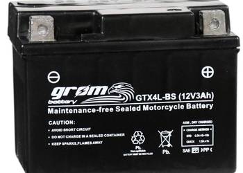 Akumulator motocyklowy GROM GTX4L-BS YTX4L-BS 12V 3Ah 60A P+