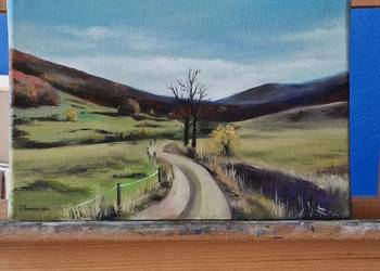 Obraz olejny pejzaż Beskid Niski 20x30cm, malowany ręcznie