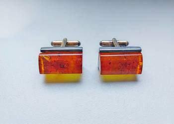 srebrne spinki do mankietów, bursztynowe, srebro 925