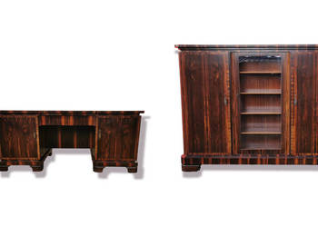 Unikatowe Art Deco. 1930r. Komplet gabinetowy heban makassar