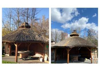 remont renowacja dachu trzcinowego, strzecha, altana